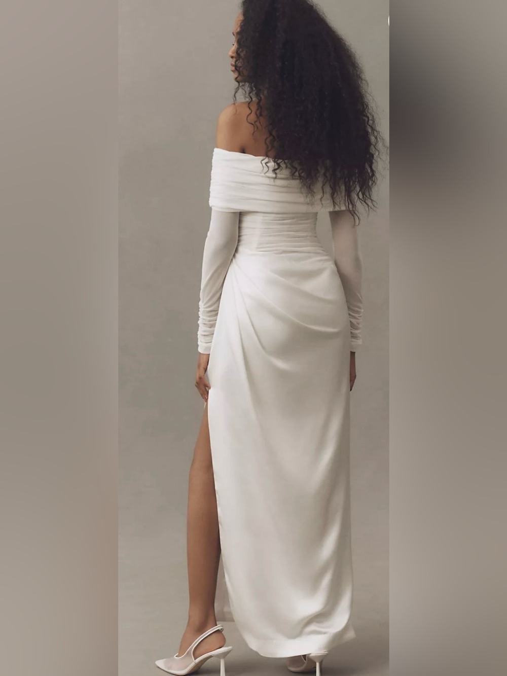 BHLDN - Anthropologie- Off-the-Shoulder Folded Bodice Ivory Wedding Gown- M - Picture 2 of 12